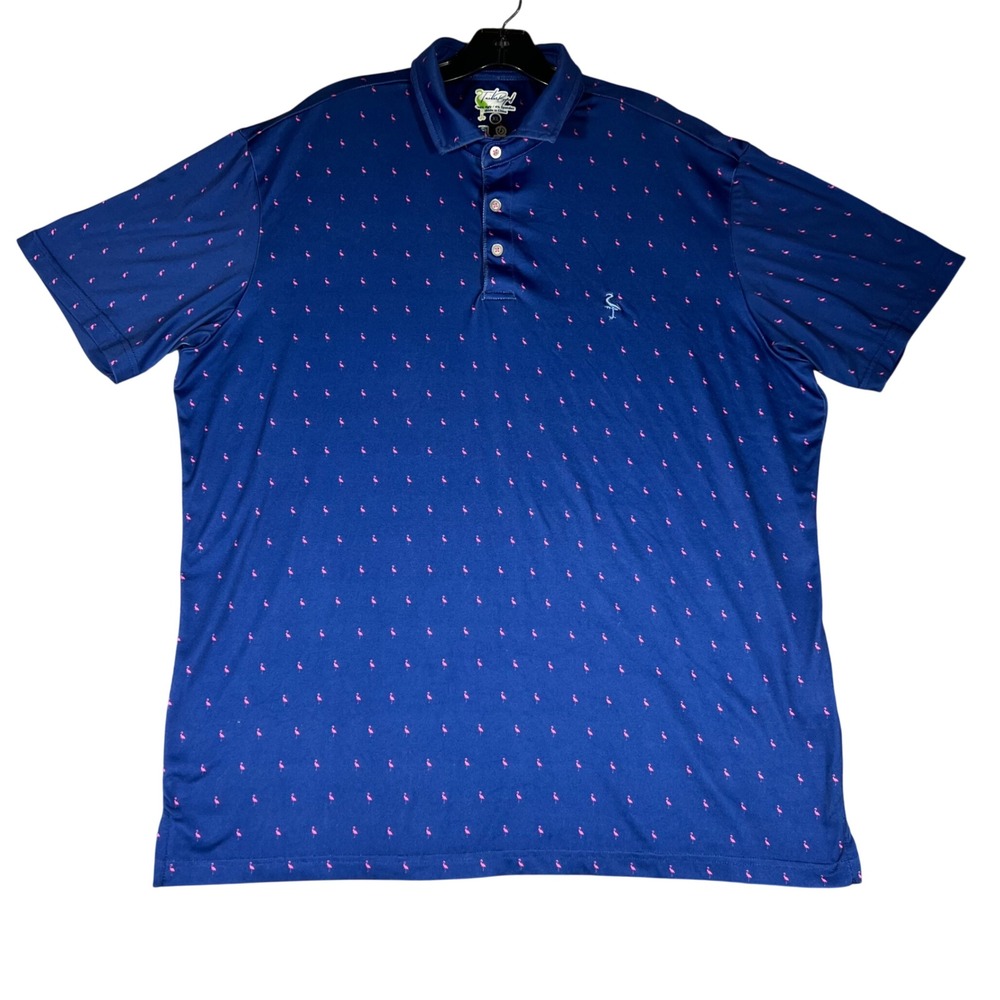 TailorByrd Mens XL Blue Pink Flamingo Performance Polo Shirt Golf Short Sleeve